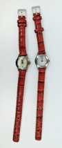 Lot of 2 Pulsar Women&#39;s Quartz Watches MOP Dial VC10-X017 Red Leather 90s AS IS - £54.40 GBP