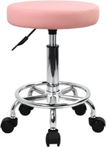 KKTONER PU Leather Round Rolling Stool with Foot Rest Swivel Height Adju... - $48.99