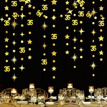 Gold 35Th Birthday Decorations Number 35 Circle Dot Twinkle Star Garland Metalli - £20.77 GBP