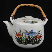 Japan Kutani Porcelain Teapot Bamboo Handle Iris Bird Gold Leaf Strainer... - £11.72 GBP