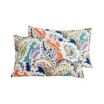 Pillowcases 100% Cotton Queen Size Set Of 2 Orange Blue Boho Paisley Print Decor - £30.46 GBP