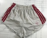 Vintage Adidas Running Shorts Mens S 28-30 Gray Three Burgundy Red Stripes - $74.55