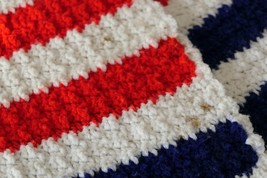 Patriotic Stripe 60 X 84 Handmade Afghan Throw Blanket Red White Blue - £21.66 GBP