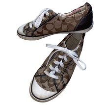 Coach Barrett Brown Signature Logo Leather Trim Lace Up Sneakers Size 6.5M - £29.82 GBP