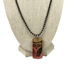 Necklace Handcrafted Dominoe Owl/4 Symbol with Black Bed/Ball Chain 18&quot; - £8.25 GBP