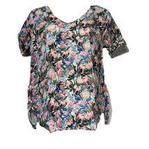 H&amp;M Parakeet Birds Tropical Summer Floral Short Sleeve Top V-Neck Blouse Size 2 - £11.46 GBP