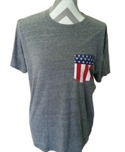 Venley Womens Size M Gray  T-shirt USA Flag Pocket Gray Burner Cotton Blend - £9.46 GBP
