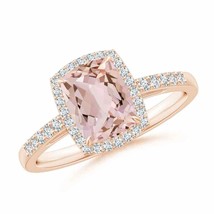 ANGARA Rectangular Cushion Morganite Halo Engagement Ring for Women in 14K Gold - £820.99 GBP