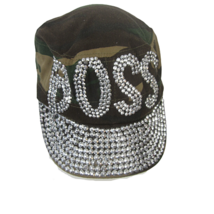 Vintage jewelled Army Cap Hat adult Camoflauge Boss spellout cotton rhin... - $22.76