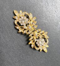 Gold Leaf Vintage Clasp, Rhinestone Crystal Clasp, Sweater Clasp, Hook A... - $9.25