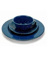 Dark Blue Speckled Enamelware Dishes, Vintage/Antique, Plate, Cup &amp; Sauc... - $33.42 CAD