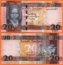 SOUTH SUDAN 2017 UNC 20 South Sudanese Pounds Banknote Paper Money Bill P-13c - £1.17 GBP