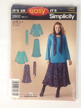 Simplicity 2802 Size A 10-18 Bin 14 Top Skirt Sash Scarf Uncut - $7.97