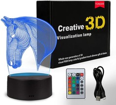 Horse 3D Illusion Lamp Light 16 Colors Remote Control Smart Touch Ages 4+ NEW - £14.70 GBP