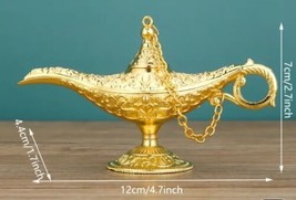 Vtg Aladdins Sm 4.7&quot;Magic Genie Wishing Lamp Metal Golden Decorative Col... - £2.38 GBP