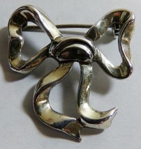 Vintage 925 Sterling Silver 1.25&quot; Ribbon Bow Lapel Pin Brooch Elegant 6.2g - £19.97 GBP