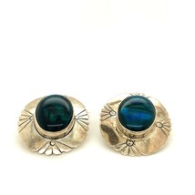 Vintage Sterling Signed Nakai Navajo Southwest Oval Abalone Cabochon Earrings - £51.43 GBP