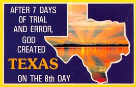 Vintage Postcard After 7 Days of Trial &amp; Error God Created Texas on the ... - £7.74 GBP