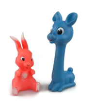 Vintage rubber squeak toys a Sun Rubber pink rabbit and a Ledraplastic blue deer - £34.10 GBP