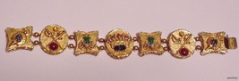 Vintage Art Signed Gold Tone Rhinestone Cabuchon Sword &amp; Crown Bracelet - £103.50 GBP