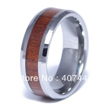 Free Shipping Price Hot Sales 8mm Men&#39;s Wood Inlayed Beveled Tungsten Carbide We - £30.94 GBP