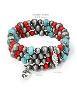 Ethnic Style Round Turquoise Beaded Bracelet with Alloy Pendant - $15.41 CAD Ethnic Style Round Turquoise Beaded Bracelet with Alloy Pendant - $15.41 CAD