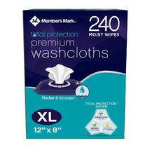 Member&#39;s Mark Adult Premium Washcloths 240 ct moist wipes XL size disposable  - £11.95 GBP
