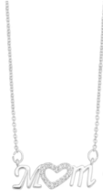 Macys Silver Plated Cubic Zirconia Pave Mom Heart Necklace - £13.36 GBP