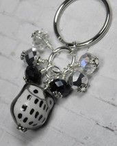 Black Owl Cluster Keychain Ceramic Crystal Beaded Handmade Split Key Rin... - £11.09 GBP