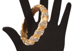 RARE Sarah Coventry Hostess Gift Golden Ice Hinged Rhinestone Bracelet WOW - £22.48 GBP