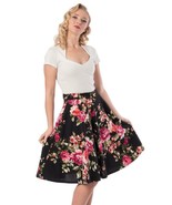 Full Flare High Waist Skirt w Pockets Pink Rose on Black Size Large - He... - £21.74 GBP