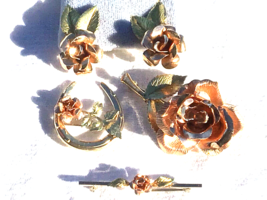 Rose and Yellow Gold Filled Rose Pattern 3 Pin and Earring Set - £63.36 GBP