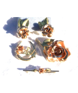 Rose and Yellow Gold Filled Rose Pattern 3 Pin and Earring Set - £62.21 GBP