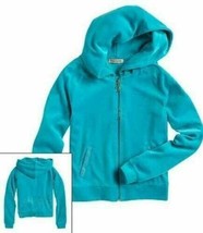 Girls Jacket Hooded Juicy Couture Blue Velour Long Sleeve Zip Up-size 7/8 - £17.02 GBP