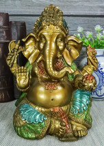 Seated Hindu God Ganesha Ganapati Holding Trident Axe and Modaka Bowl Figurine - £32.16 GBP