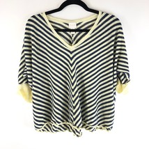 Chicos Sweater Thin Knit Linen Blend Oversized Striped Ivory Navy Blue 0 US S - £7.78 GBP