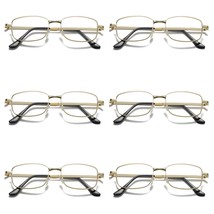 6 Pair Mens Square Metal Frame Golden Reading Glasses Classic Readers Ey... - $13.59