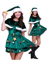 Women Christmas Dress Set Xmas Elf Costume Holiday Outfit With Shawl San... - $26.95