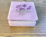 Vintage Genuine Alabaster Trinket Jewelry Box Pink Purple Flowers  Made ... - £14.71 GBP