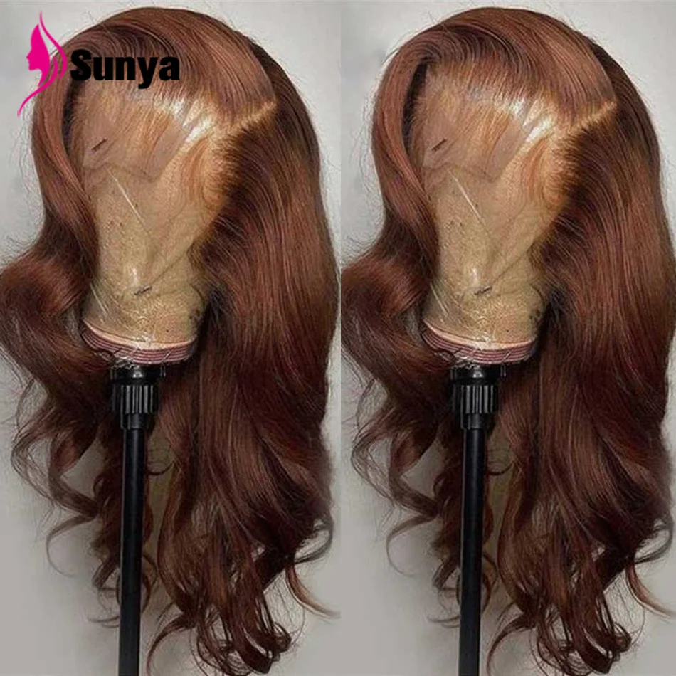 HD 13x4 Chocolate Brown Lace Front Human Hair Wigs For Women Body Wa - £46.33 GBP+