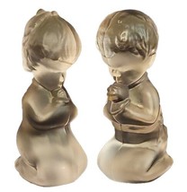 Vintage Fenton Praying Girl and Boy Pair Frosted Glass Figurine Lot Clear - $15.93