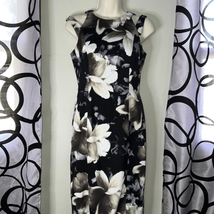 Maggy London Black Multi Floral Print Sheath Dress Size 4 Shoulder Cut Out - £18.79 GBP