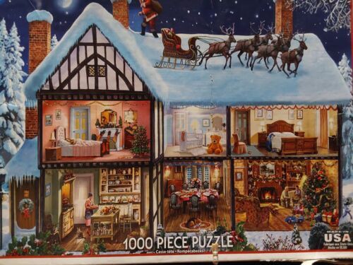 White Mountain Jigsaw Puzzle 1000pc 2015 Christmas House Santa Reindeer - $16.70