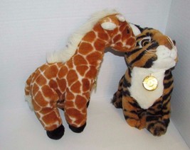 Tb Trading Co Platinum Plus Plush giraffe tiger lot of 2 w/ neck medallion - £7.77 GBP