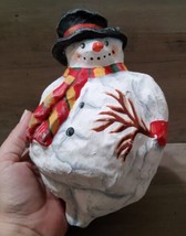Paper Mache Vintage Snowman Hanging Ornament Decoration Hand Painted 9x7 - £25.97 GBP