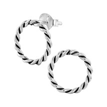 Twisted Circle 925 Sterling Silver Stud Earrings - £11.23 GBP