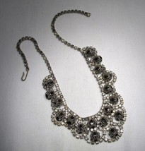 Vintage Filigree Rhinestone Black Glass Stone Bib Choker Necklace C3544 - £38.76 GBP