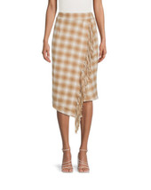 Time and Tru Fringed Faux Wrap Skirt classic plaid Mocha Splash Size XXL 20 plus - £15.01 GBP