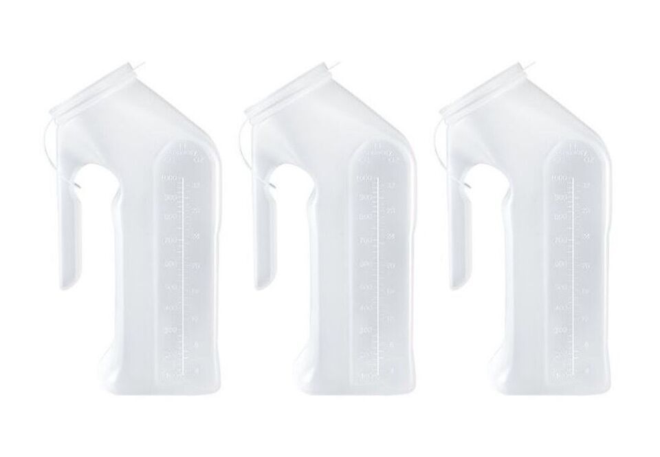 3 Pcs - Male Urinal Urine Pee Bottle With Cover Lid 1 Quart, 1000 mL - $11.87