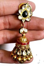 Vintage Kundan Jadau Earring Stud Handmade Design 22K Yellow Gold Tribal Jhumaki - £5,553.98 GBP
